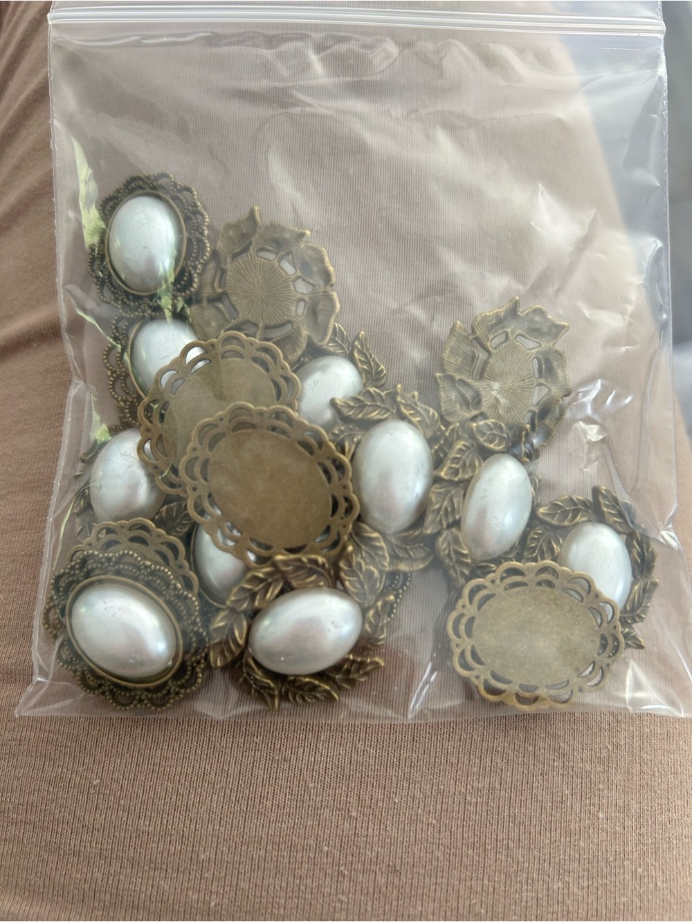 4/$100 cabochons Antique Brass Oval Pearl - jewelry supplies